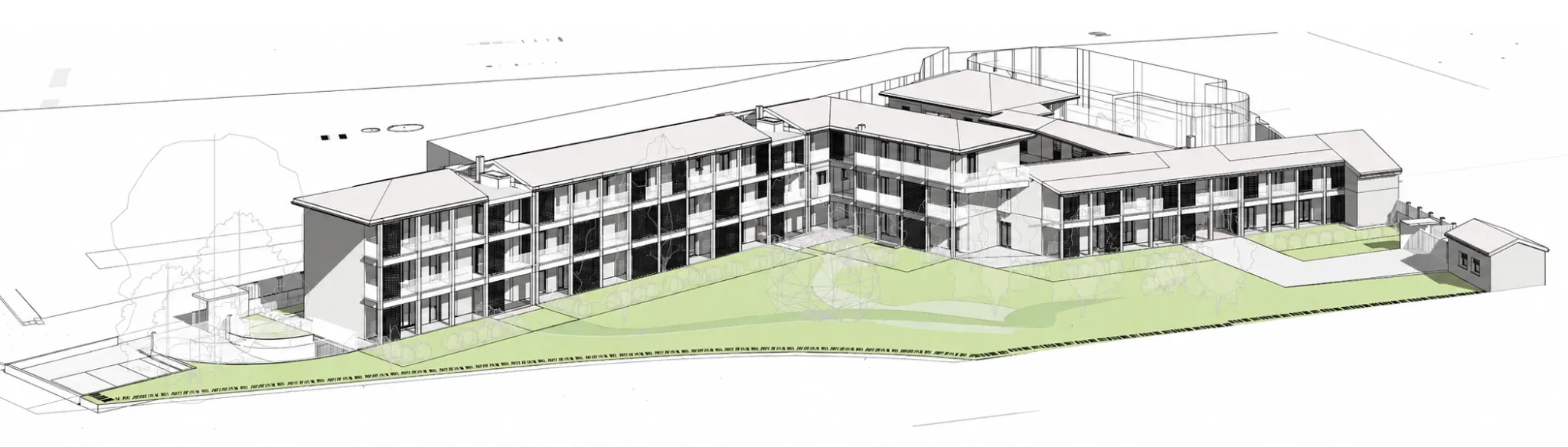 Assonometria edificio verde